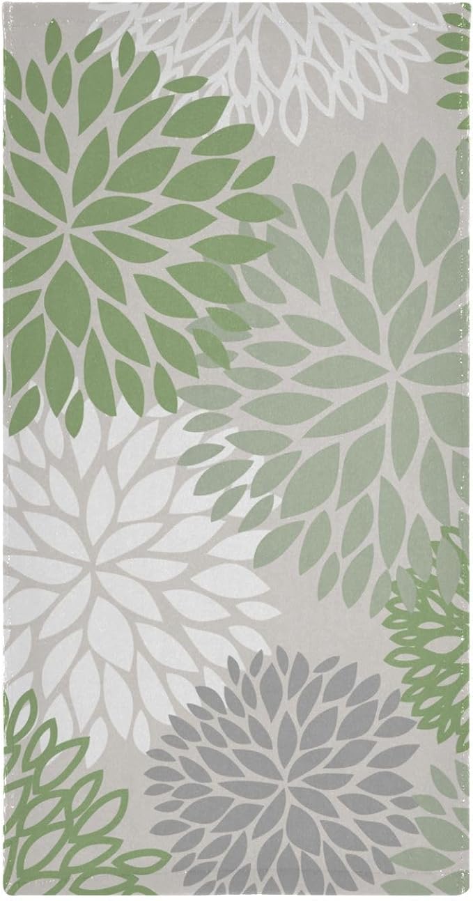 Sage Green Dahlia Hand Towels for Bathroom Set of 2,Absorbent Microfiber Abstract Floral Elegant Kitchen Towels 14"x28",Decorative Modern Flower Bathroom Towels for Bath,Guest,Face,Shower