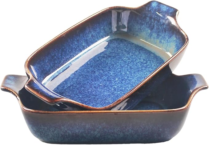 Ceramics Au Gratin baking Dishes Set of 2, Baking Tray Bake ware, 12.3 oz Ramekins, for Pie Pan, Appetizer, Tart, Dessert, Quiche, Oven Small dish, individual dishes, Rectangular 9 Inch
