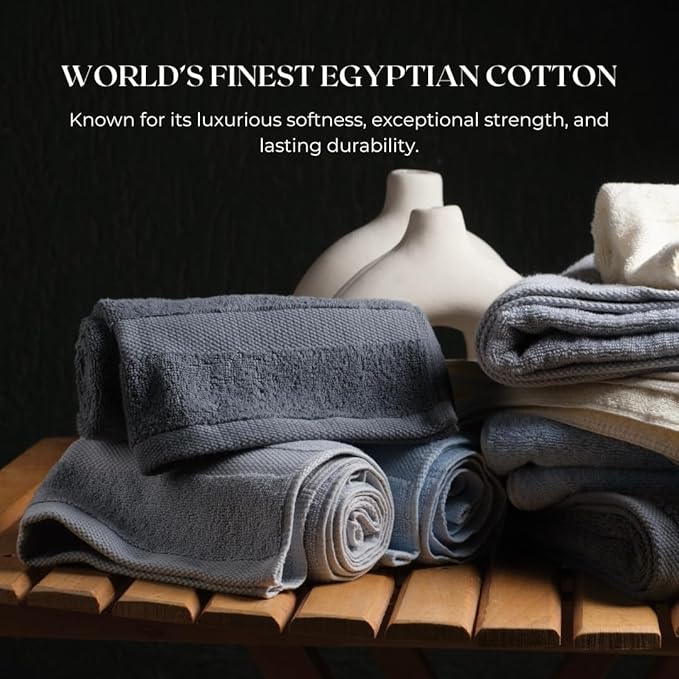 Egyptian Cotton Towel Set - 3 Piece | Ultra Soft 100% 600 GSM Towels | 1 Bath, 1 Hand, 1 Washcloth | Quick Dry, Durable for Bathroom, Home, Spa, Gym | Premium Towel Set (Off White)