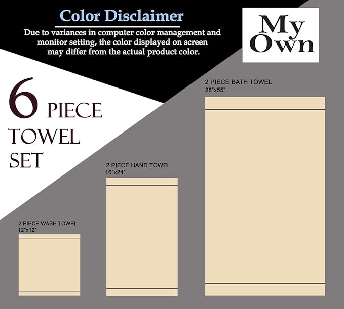 MyOwn Ultra Soft 6 Pack Cotton Towel Set, Contains 2 Bath Towels 28x55 inch, 2 Hand Towels 16x24 inch & 2 Wash Coths 12x12 inch, Ideal Everyday use, Compact & Lightweight - Olive Green