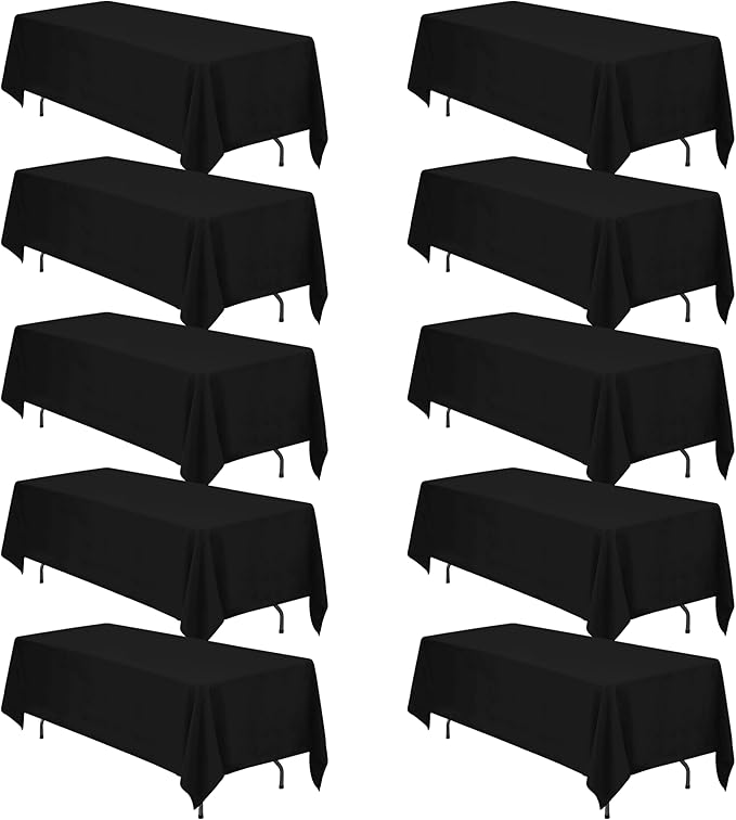 BRILLMAX 10 Pack Black Tablecloths 70 x 120 Inch for 6ft or 8ft Rectangle Tables - Rectangular Bulk Linen Polyester Fabric Washable Cloth Cover for Wedding Reception Banquet Birthday Party