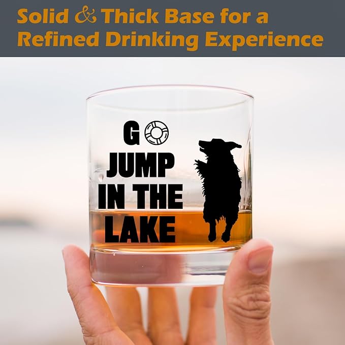kunlisa Funny Lakeside Dog Whiskey Glasses, Lake House Decor and Gifts, Lakeside 10 oz Drinking Rocks Glasses for Women Men Whisky Cocktail Scotch Bourbon Liquor