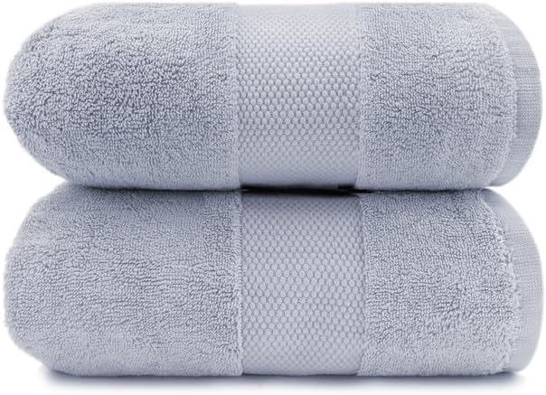 Maisonette Elegance 100% Organic Cotton Turkish Bath Towels, Soft & Absorbent, Ideal Quick Dry Large Bathroom Towel Set for Shower (30" x 58", 2 Pack) - Light Gray (Shore)