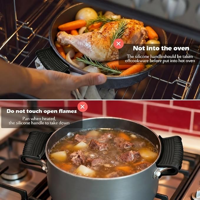 2 Pairs Silicone Pot Handle Holders,Hot Skillet Handle Covers,Anti-Slip Silicone Cast Iron Pans Handles,Pan Lids Dutch Ovens Baking Sheets Casserole Cookware