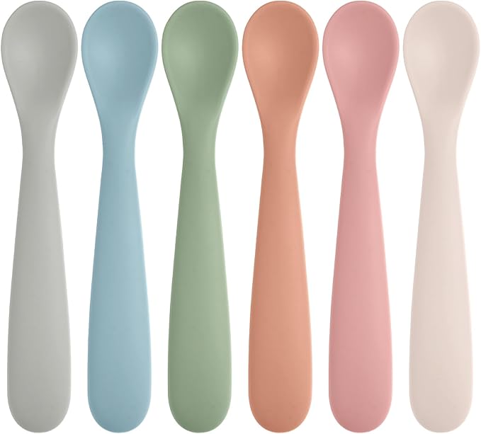 6 Pack Silicone Baby Spoons, Baby Spoons Self Feeding 6 Months+, BPA Free, Soft Tip Baby Utensils Feeding Spoon, Baby Led Weaning Supplies, Dishwasher and Boil Safe