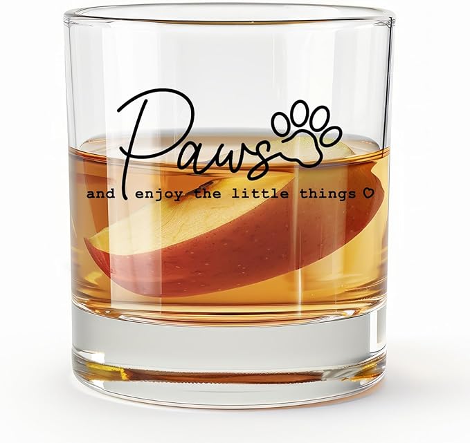 Funny Paw Print Dog Cat Whiskey Glasses 10 oz, Dog Dad Mom Lovers Owners Gifts, Cat Lovers Mom Lady Gifts Old Fashioned Rocks Glasses Cup for Drinking Scotch Bourbon Liquor