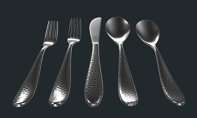 Hammered Silverware Set | Premium 18/10 Stainless Steel Flatware Service for 6 | Heavy-Duty & Dishwasher Safe | Built to Last (30-Piece, Marettimo Hammered)