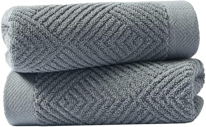 sense gnosis Grey Herringbone Striped Hand Towel Premium 100% Cotton Ultra Soft Highly Absorbent 2 PC Hand Towel Set for Bathroom 13 X 29 Inch