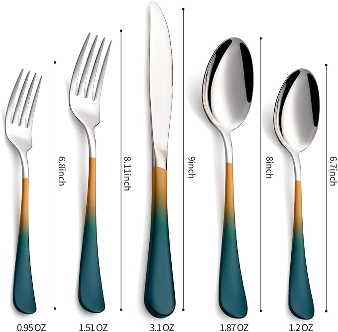 20-Pieces Green Orange Silverware Sets for 4,Green Orange Handle Stainless Steel Cutlery Set, Include Forks Spoons and Knives Set, Dishwasher Safe Utensil Sets for Home Restaurant
