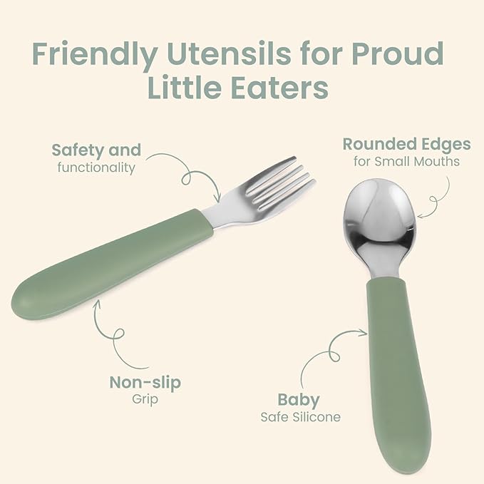 6 Pack Toddler Utensils, Toddler Forks and Spoons Set, Kids Silverware with Silicone Handle, 18/8 Stainless Steel Children Safe Flatware, BPA Free, Dishwasher Safe