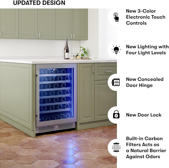 Zephyr Presrv 24" Wine Fridge Single Zone Under Counter - Countertop Wine Cooler Cellars Cabinet Wine Beverage Refrigerator Home Bar Chiller Freestanding with Glass Door, 53 Bottles 750ml