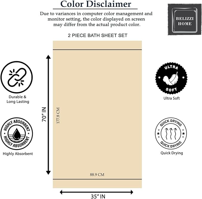 Belizzi Home Cotton 2 Pack Oversized Bath Sheet 35 x 70, Large Bath Sheet, Ultra Absorbent, Compact, Eco-Friendly and 100% Recyclable, Quick Drying and Lightweight Towel - Chocolate Brown