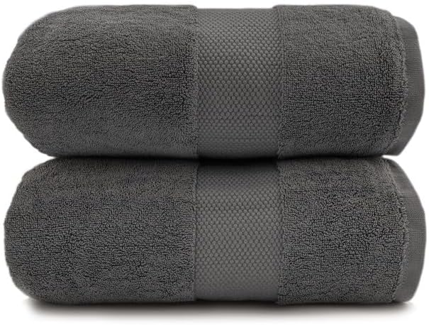 Maisonette Elegance 100% Organic Cotton Turkish Bath Towels, Soft & Absorbent, Ideal Quick Dry Large Bathroom Towel Set for Shower (30" x 58", 2 Pack) - Dark Grey (Stone)