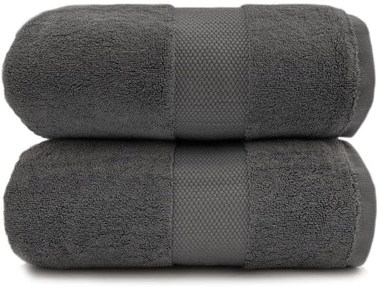 Maisonette Elegance 100% Organic Cotton Turkish Bath Towels, Soft & Absorbent, Ideal Quick Dry Large Bathroom Towel Set for Shower (30" x 58", 2 Pack) - Dark Grey (Stone)