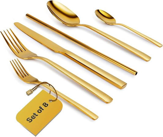 Home Haven Luxury Gold Silverware Set for 8, Heavy Duty Gold Flatware Set for 8, 18/10 Stainless Steel Cutlery Dishwasher Safe, Flatware for Special Occasions, Home & Restaurant Use (48 Pieces for 8)