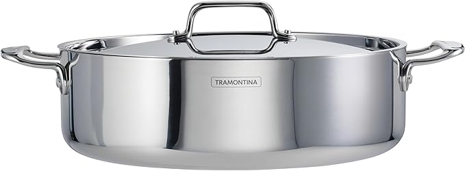 Tramontina Utsava Tri-Ply Clad Stainless Steel 6.5-Quart Casserole with Lid and Ceramic Non Stick Interior, Induction-Ready Large Braiser Pan