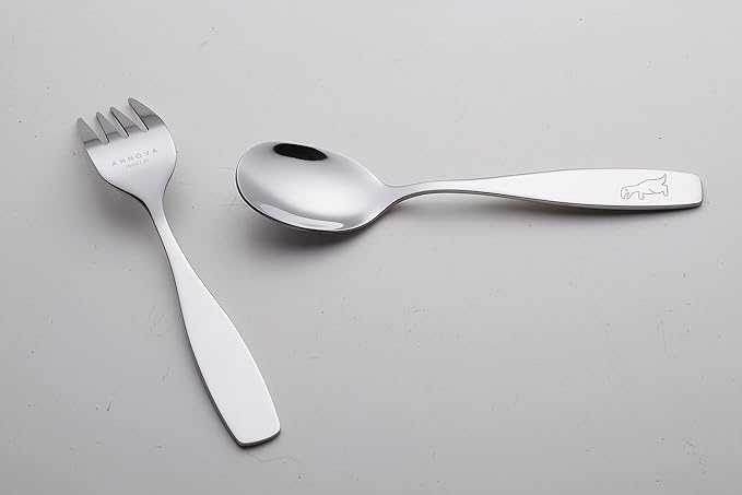 ANNOVA Kids Flatware Set - Stainless Steel Silverware Forks, Table Knife, Tablespoons - Child Toddler Utensils Dinosaur Engraved T-Rex, Triceratops, Diplodocus (Staineless Steel, 10 Pieces)