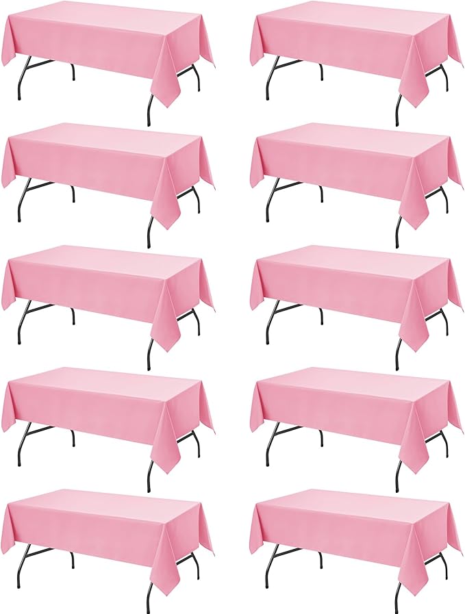 10-Pack Pink Tablecloths for Rectangle Tables, 60 x 102 Inches, Stain-Resistant Polyester Fabric for 6 Foot Tables - Washable Table Covers for Weddings, Banquets, Birthday Parties, Events