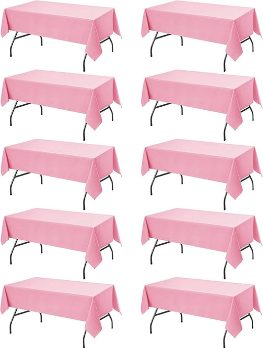 10-Pack Pink Tablecloths for Rectangle Tables, 60 x 84 Inches, Stain-Resistant Polyester Fabric for 4 Foot Tables - Washable Table Covers for Weddings, Banquets, Birthday Parties, Events