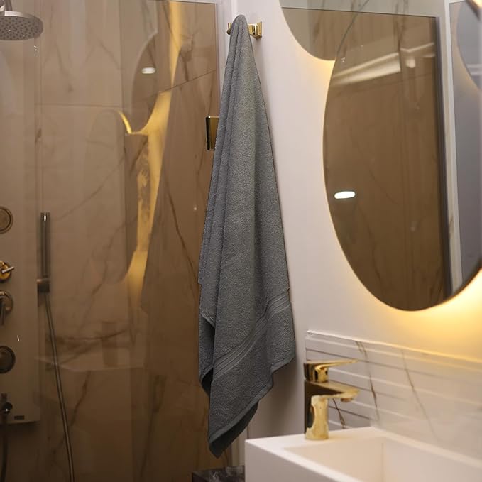 Bathroom Towel Sets of 4 - Thick & Soft 100% Cotton, Fluffy and Absorbent - Includes 1 Bath Towel (28" x 56"), 1 Hand Towel for Bathroom (16"x28") and 2 Wash Cloths (12"x12") - Gray