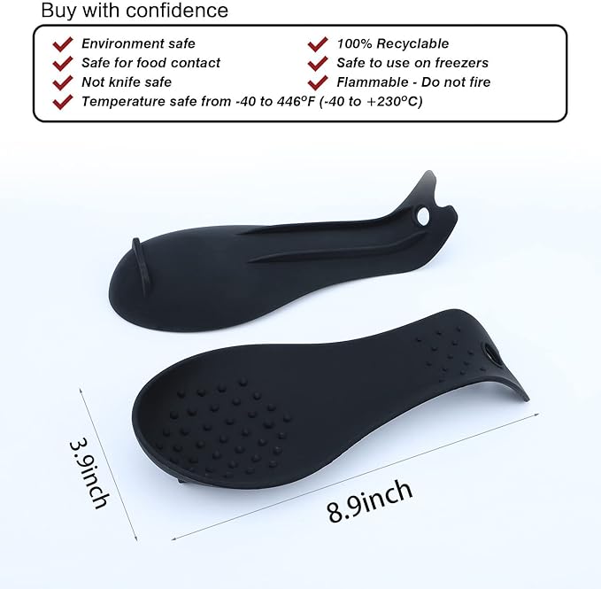 MSY BIGSUNNY Silicone Spoon Rest for Stove Top, Heat Resistant Spoon Rest, Cooking Utensils Holder for Kitchen Counter - (Set of 2, Black)