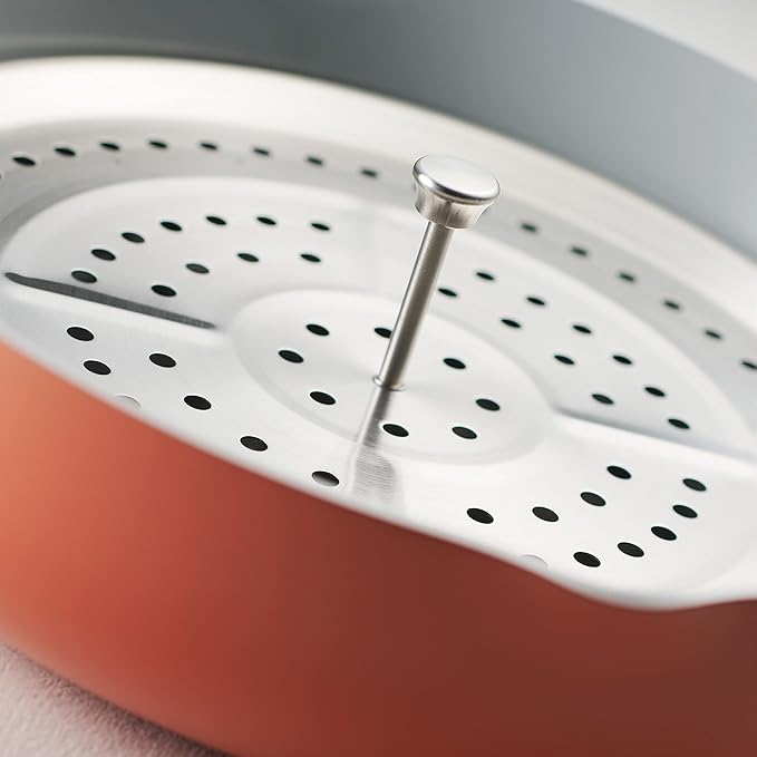 Tramontina All-in-One Plus Pan Set, 5-Quart Ceramic Non Stick Cooking Pan with Lid, Steamer Insert, Bamboo Utensil and Trivet, Orange