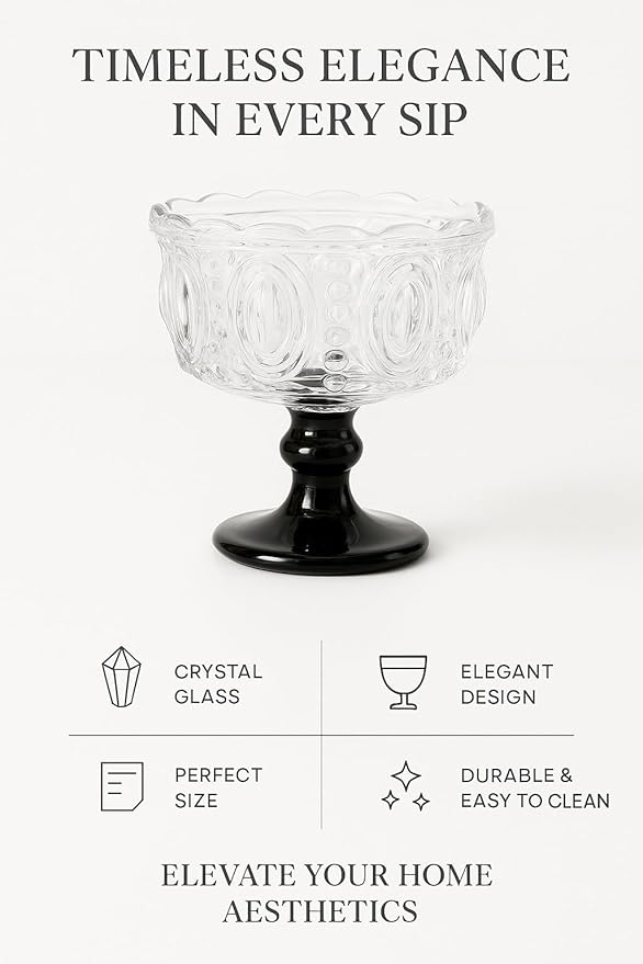 Christmas Mojito Glass, 7oz Vintage Cocktail & Dessert Cups, Retro Holiday Drinkware Set for Winter Style & Home Decor (6)