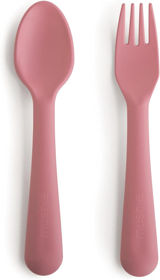 mushie Flatware Fork and Spoon Set For Kids | Made in Denmark (Dusty Rose)