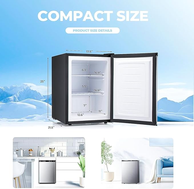 2.2 Cu.ft Upright Freezer, Small Mini Freezer with Adjustable Thermostat, Removable Shelves, Reversible Single Door, for Bedroom/Home/Dorms/Apartment (Stainless Steel)