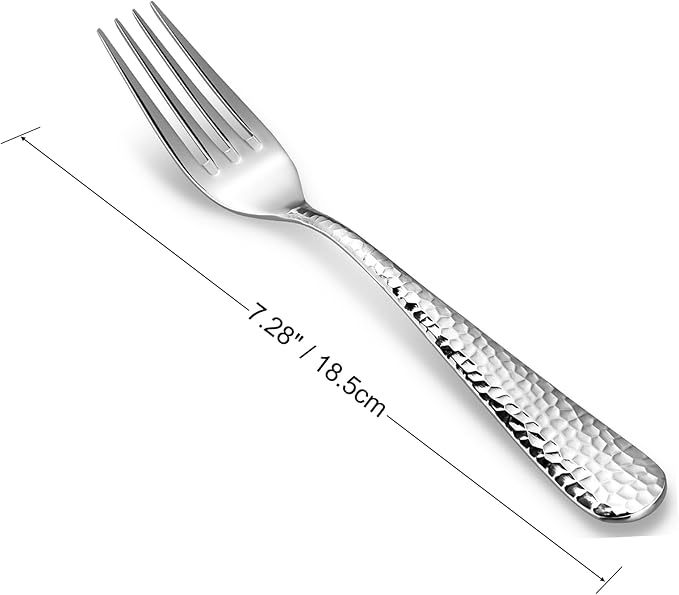 KEAWELL Premium 8-Piece Louise Hammered Fork Set, 18/10 Stainless Steel, Fine Fork Set with Round Edge, Brightly-Mirror polished, Dishwasher Safe. (8, 7.28" Salad Forks)