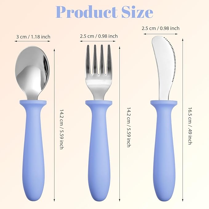 Pimoys 6 Pieces Toddler Utensils Forks,Spoons and Knives,Kids Silverware Set with Plastic Handle Stainless Steel Toddler Silverware,Dishwasher Safe