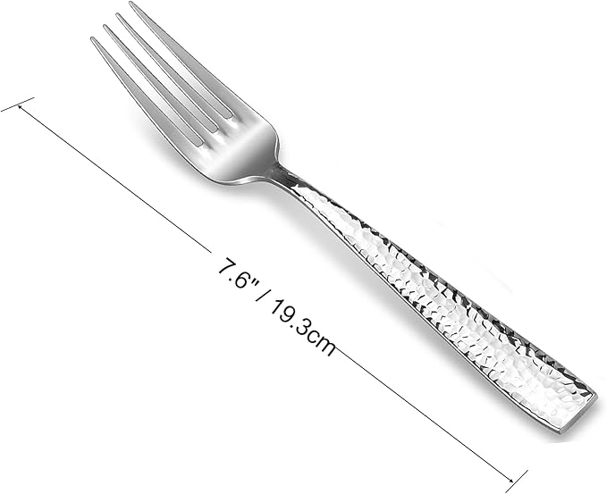 KEAWELL Premium 8-Piece 7.6 inch Louis Hammered Fork Set, 18/10 Stainless Steel, Squared Edge with Smooth Rounded Edges for Enhanced Comfort, Dishwasher Safe (8, 7.6" Salad Fork)
