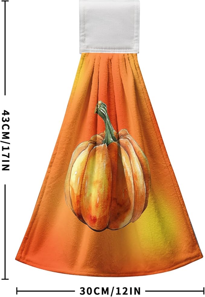 Fall Pumpkins Hanging Kitchen Towels 2 Pieces Orange Autumn Hanging Dish Towels Decorative Hand Towel Soft Lightweight Polyester Tie Towel for Kitchen Bathroom Dorm Home Decor 17 * 12 Inch