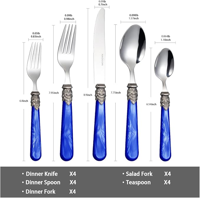 20 Pieces 18/10 Stainless Steel Elegant Silverware Set for 4,Vintage Flatware Set,Dishwasher Safe (20, Deep Blue)
