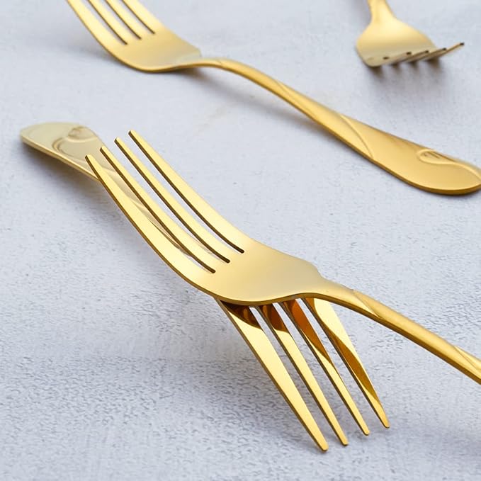 Gold Salad Fork Set, Seeshine 6.9-inch Stainless Steel Shiny Gold Metal Dessert Fork, Set of 6