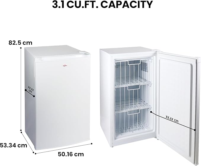 Koolatron 3.1 Cubic Feet Capacity White Upright freezer – 3 Wire Baskets, Garage Ready, Meat Storage, Manual Defrost, Space Saving, Congelador For Home, Apartment, Basement, Dorm, Room