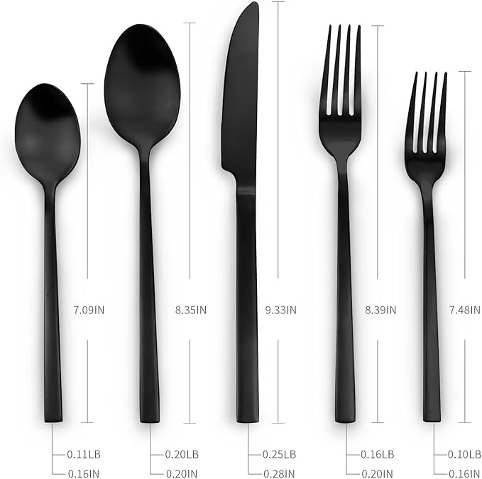 Stainless Steel Flatware Set Hand Forged 18/10 Silverware Set Matte Black Cutlery Set with Cuboid Handle Matte Finished 60 Pieces Home Event Use Wedding Housewarming Gift Service for 12