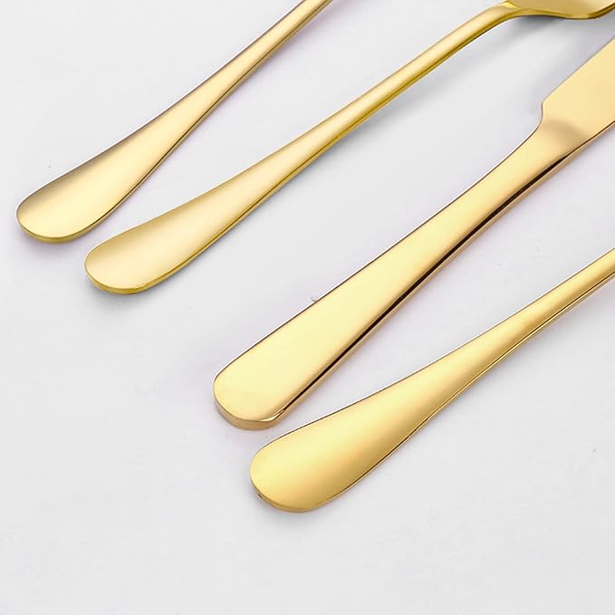 24 pcs Flatware Set, Gold Stainless Steel Flatware Set for 6, Knife Fork Spoon, Home Dinnerware Tableware Set for 6, Cutlery Set, Include Knives/Forks/Spoons