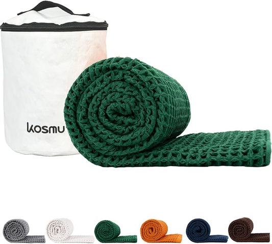 Luxury Organic Japanese Cotton Waffle Bath Towel | Thick, Absorbent, Quick Dry Bathroom Towels for Shower, Sauna, Onsen| Hotel & Spa Quality, Gift-Ready (Forest Green, Bath Sheet, 67" x 34")
