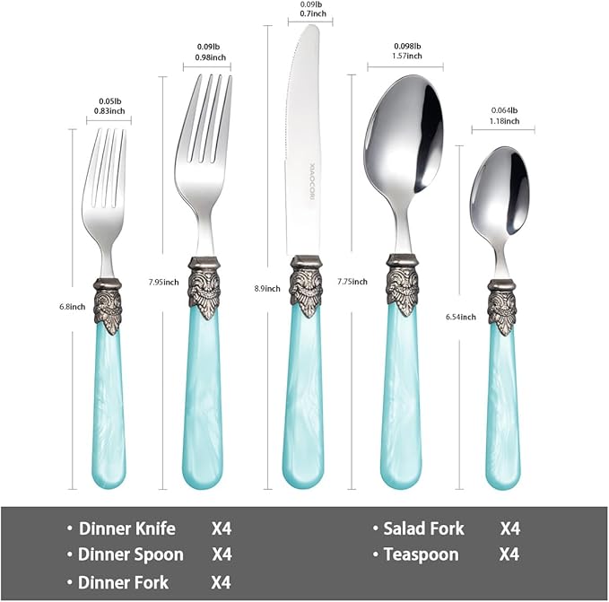 20 Pieces 18/10 Stainless Steel Elegant Silverware Set for 4,Vintage Flatware Set,Dishwasher Safe (20, Blue)