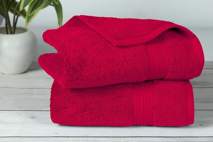 Ample Decor Bathroom Hand Towel 18 X 28 Inch 600 GSM 100% Cotton, Premium Soft Absorbent - 2 Pcs - Red
