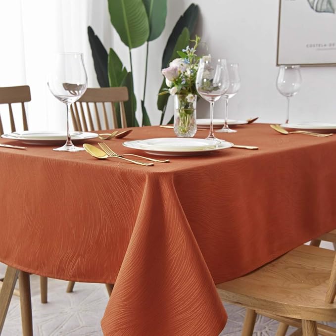 maxmill Jacquard Table Cloth Swirl Pattern Spillproof Wrinkle Resistant Halloween Decorative Fabric Tabletop Soft Dining Tablecloth for Fall Harvest Thanksgiving Dinner, Rectangle 52 x 70 Inch Rust