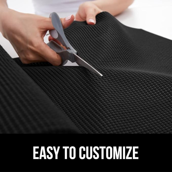 GORILLA GRIP powerGRIP Drawer Shelf and Cabinet Liner, Thick Strong Hold, Non-Adhesive Liners Protect Kitchen Cabinets and Cupboard, Bathroom Drawers, Easy Install, Breathable Mat, 12" x10', Black