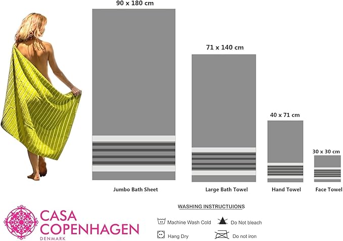 CASA COPENHAGEN He & She 6 Pieces Towel Set- California Blue + Green, 550 GSM 2 Bath Towel 2 Hand Towel 2 Washcloth, Designed in Denmark Made of Soft Egyptian Cotton for Bathroom, Kitchen & Shower