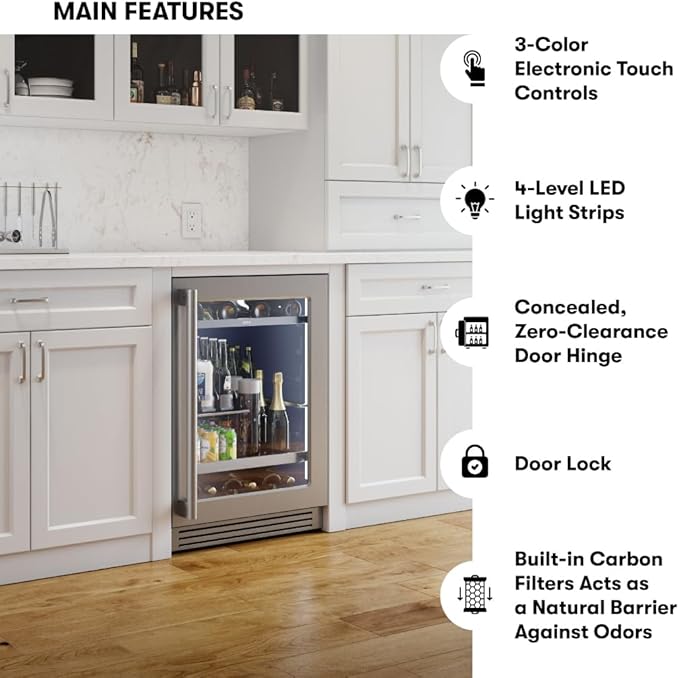 Zephyr 24" Wine Fridge & Beverage Refrigerator Single Zone Under Counter - Mini Wine Cooler Cellars Small Beer Fridge Cabinet Drink Chiller Freestanding Wine Beverage Cooler, 7 bottles,112 cans