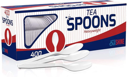 400 Pack Extra Heavyweight Disposable White Plastic Tea Spoons- Heavy Duty White Cutlery-Utensils, Parties, Dinners, Catering Services, Family Gatherings