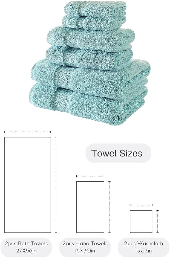 BAGNO MILANO Turkish Towels, Ultra Soft, Plush Luxury Turkih Cotton Bath Towels, Quick Dry Towel Set Made in Turkey (Mint Green, 6 Pcs Towel Set)