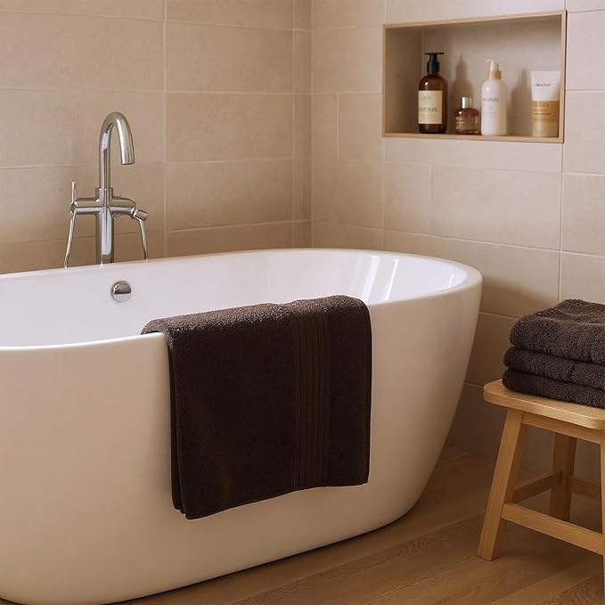 COZYART Brown Bath Towel Set, Cotton Hotel Large Towel Bulk for Bathroom, Thick Bathroom Sets of 6 with 2 Bath Towels, 2 Hand Towels, 2 Washcloths, 650 GSM