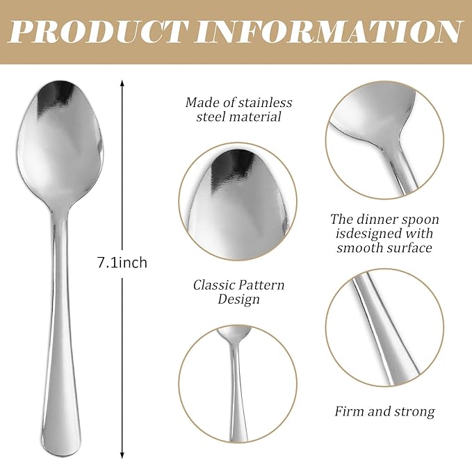 120 PCS Dinner Spoons Set - Windsor Stainless Steel Dinner Spoon 7.1 Inch with Dishwasher Safe Dessert Spoons, Metal Dessert Spoon, Silverware for Home, Kitchen or Restaurant