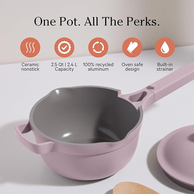 Our Place Perfect Pot - Mini 2.5Qt Nonstick Ceramic Sauce Pan with Lid | Versatile Cookware for Stovetop and Oven | Steam, Bake, Braise, Roast | PTFE & PFOA-Free | Toxin-Free, Easy to Clean | Lavender
